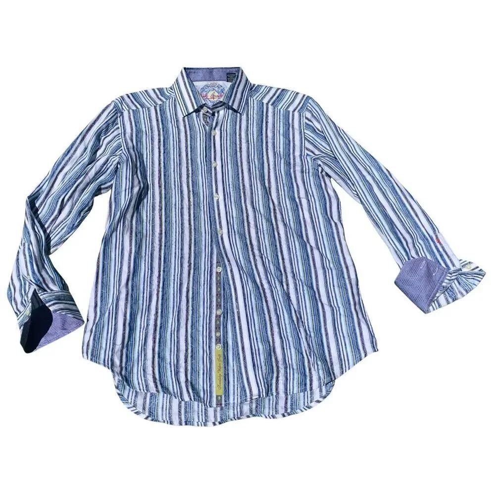 Robert Graham colorful Striped flip cuff Dress Shirt MENS sz L
